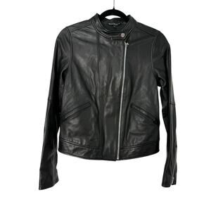 Athleta Genuine Leather Moto Jacket Women XS Black Silver Full Zip Biker Edgy